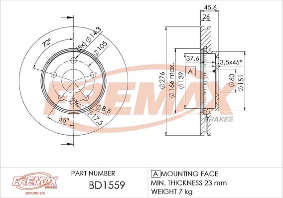 FREMAX BD-1559 - Тормозной диск parts5.com