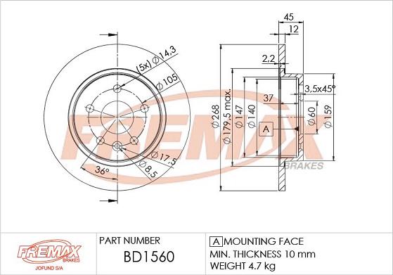 FREMAX BD-1560 - Тормозной диск parts5.com