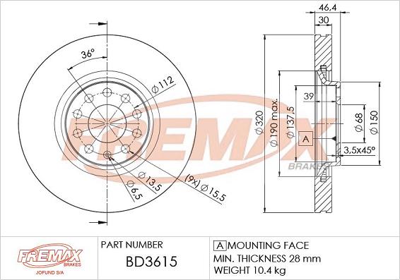 FREMAX BD-3615 - Тормозной диск parts5.com