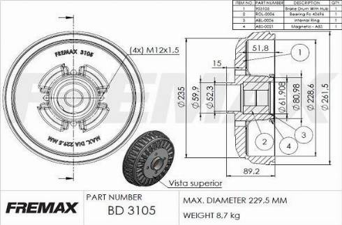 FREMAX BD-3105-KT - Тормозной барабан parts5.com