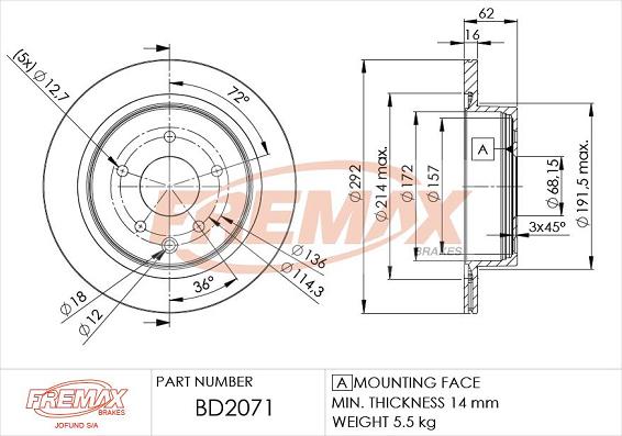 FREMAX BD-2071 - Тормозной диск parts5.com