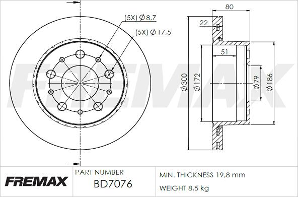 FREMAX BD-7076 - Тормозной диск parts5.com