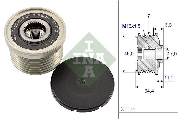 INA 535 0164 10 - Шкив генератора, муфта parts5.com