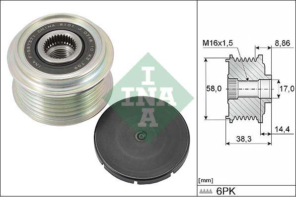 INA 535 0296 10 - Шкив генератора, муфта parts5.com