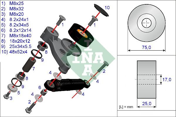 INA 533 0118 10 - Ремонтный комплект, рычаг натяжки поликлинового ремня parts5.com