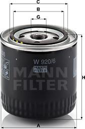 Mann-Filter W 920/6 - Масляный фильтр parts5.com