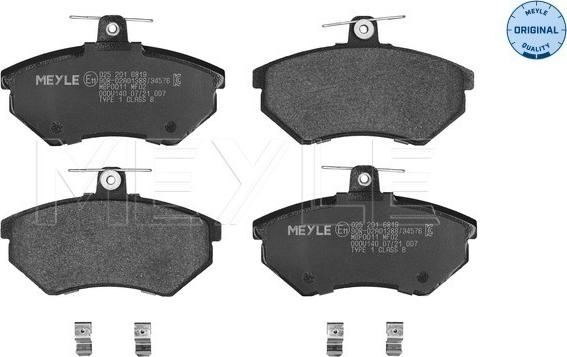 Meyle 025 201 6819 - Тормозные колодки, дисковые, комплект parts5.com