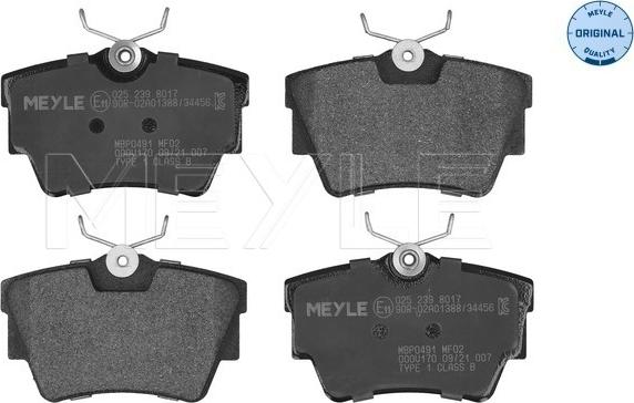 Meyle 025 239 8017 - Тормозные колодки, дисковые, комплект parts5.com
