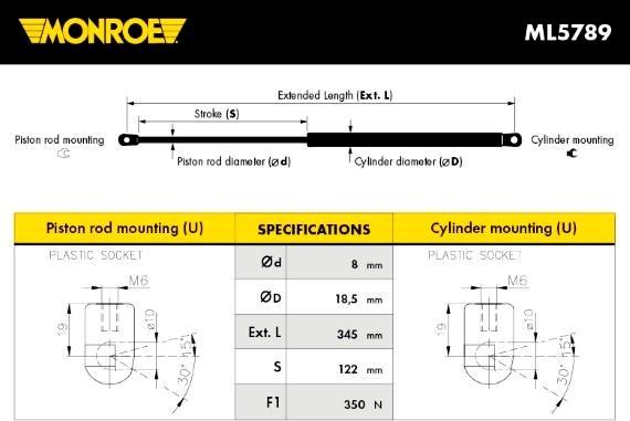 Monroe ML5789 - Газовая пружина, упор parts5.com