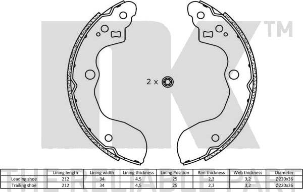 NK 2752821 - Комплект тормозных колодок, барабанные parts5.com