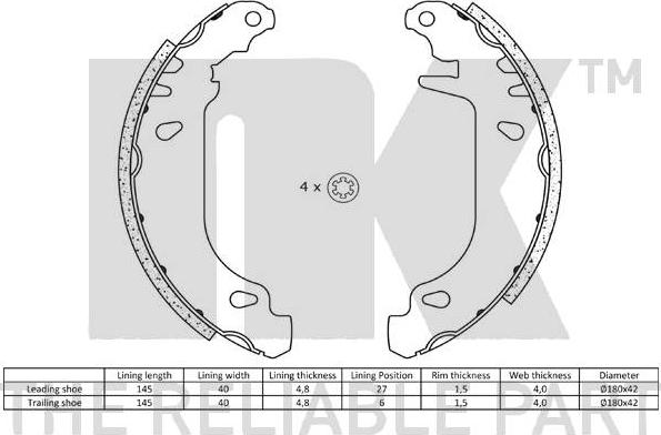 NK 2739476 - Комплект тормозных колодок, барабанные parts5.com