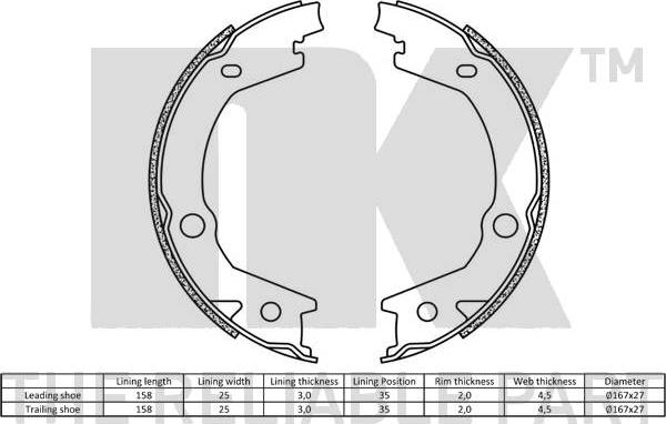 NK 2734745 - Комплект тормозов, ручник, парковка parts5.com