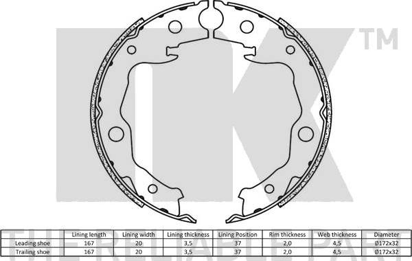 NK 2722777 - Комплект тормозных колодок, барабанные parts5.com