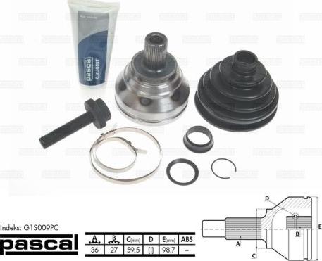 Pascal G1S009PC - Шарнирный комплект, ШРУС, приводной вал parts5.com