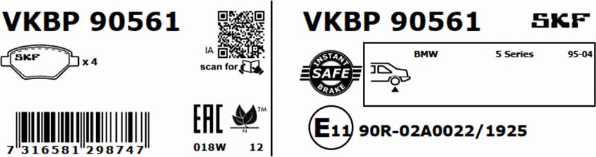 SKF VKBP 90561 - Тормозные колодки, дисковые, комплект parts5.com