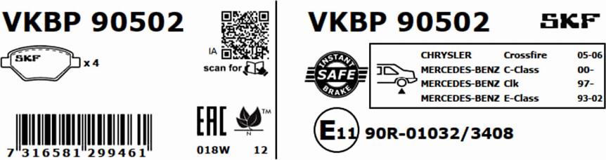 SKF VKBP 90502 - Тормозные колодки, дисковые, комплект parts5.com