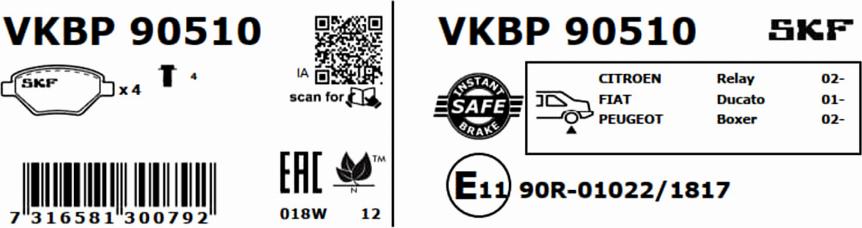 SKF VKBP 90510 - Тормозные колодки, дисковые, комплект parts5.com