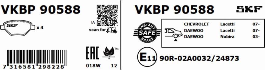 SKF VKBP 90588 - Тормозные колодки, дисковые, комплект parts5.com