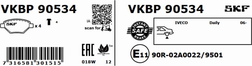 SKF VKBP 90534 - Тормозные колодки, дисковые, комплект parts5.com