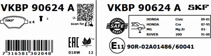 SKF VKBP 90624 A - Тормозные колодки, дисковые, комплект parts5.com