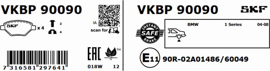 SKF VKBP 90090 - Тормозные колодки, дисковые, комплект parts5.com