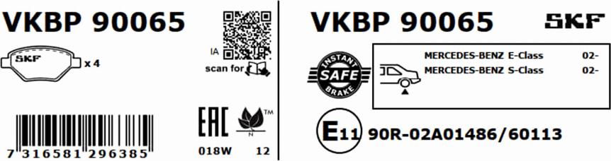 SKF VKBP 90065 - Тормозные колодки, дисковые, комплект parts5.com