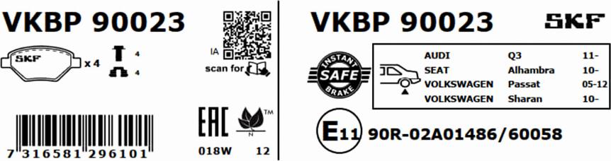 SKF VKBP 90023 - Тормозные колодки, дисковые, комплект parts5.com