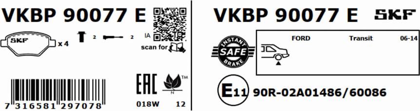 SKF VKBP 90077 E - Тормозные колодки, дисковые, комплект parts5.com