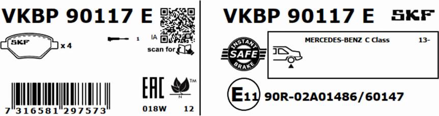 SKF VKBP 90117 E - Тормозные колодки, дисковые, комплект parts5.com