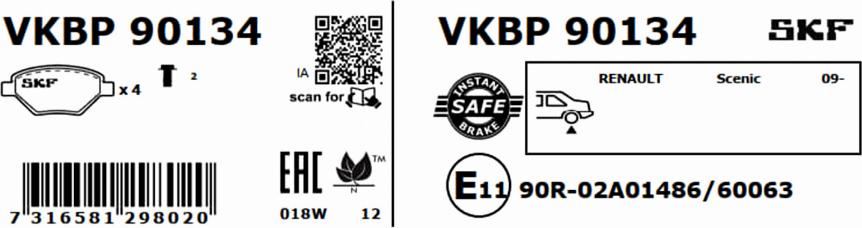 SKF VKBP 90134 - Тормозные колодки, дисковые, комплект parts5.com