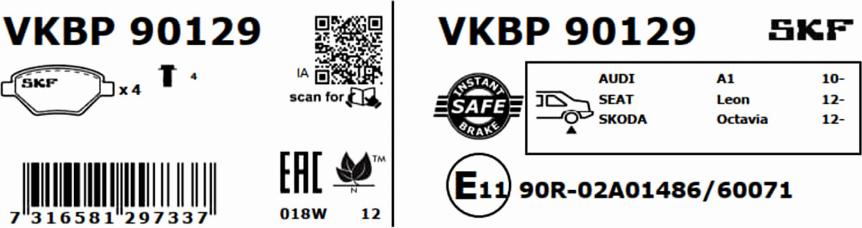 SKF VKBP 90129 - Тормозные колодки, дисковые, комплект parts5.com