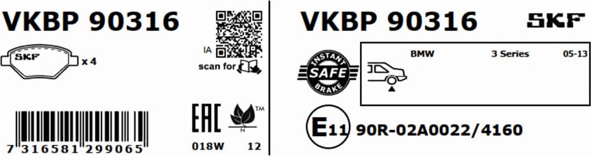 SKF VKBP 90316 - Тормозные колодки, дисковые, комплект parts5.com