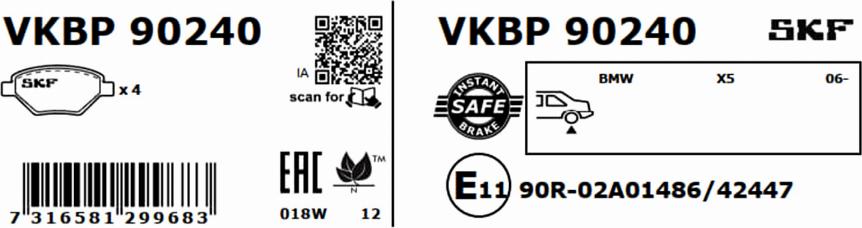 SKF VKBP 90240 - Тормозные колодки, дисковые, комплект parts5.com