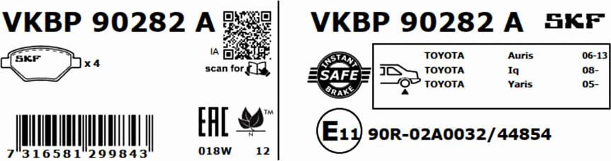 SKF VKBP 90282 A - Тормозные колодки, дисковые, комплект parts5.com