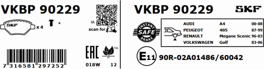 SKF VKBP 90229 - Тормозные колодки, дисковые, комплект parts5.com