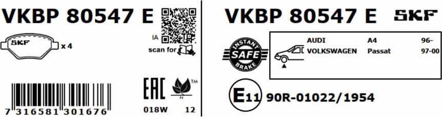 SKF VKBP 80547 E - Тормозные колодки, дисковые, комплект parts5.com