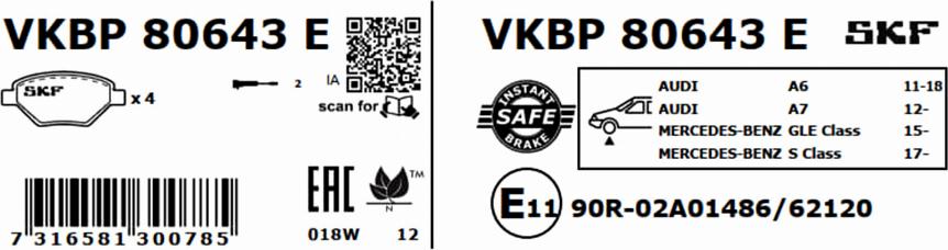 SKF VKBP 80643 E - Тормозные колодки, дисковые, комплект parts5.com