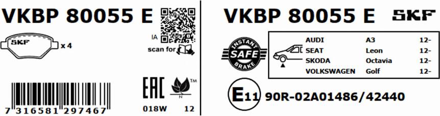 SKF VKBP 80055 E - Тормозные колодки, дисковые, комплект parts5.com