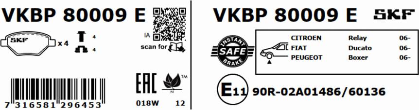 SKF VKBP 80009 E - Тормозные колодки, дисковые, комплект parts5.com