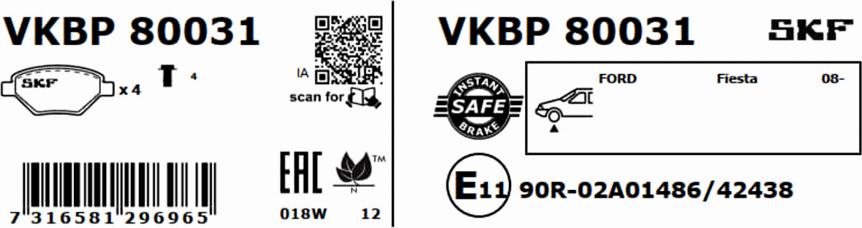 SKF VKBP 80031 - Тормозные колодки, дисковые, комплект parts5.com