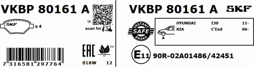 SKF VKBP 80161 A - Тормозные колодки, дисковые, комплект parts5.com