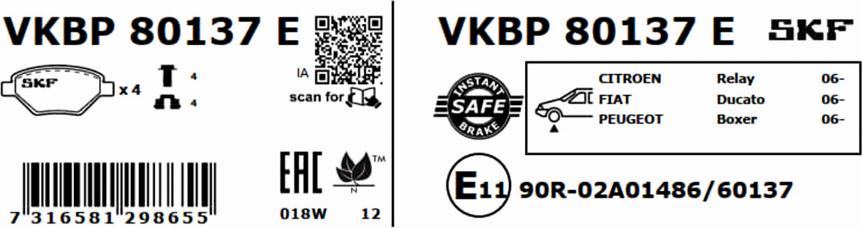 SKF VKBP 80137 E - Тормозные колодки, дисковые, комплект parts5.com