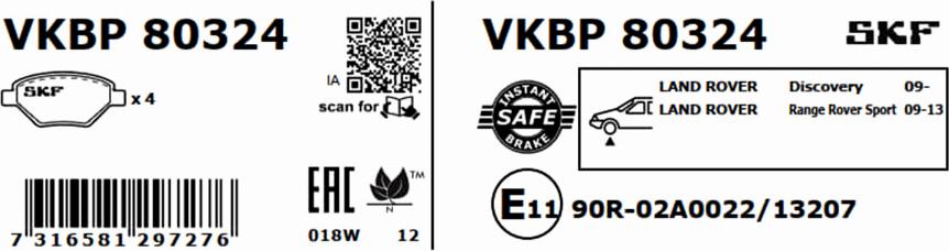 SKF VKBP 80324 - Тормозные колодки, дисковые, комплект parts5.com