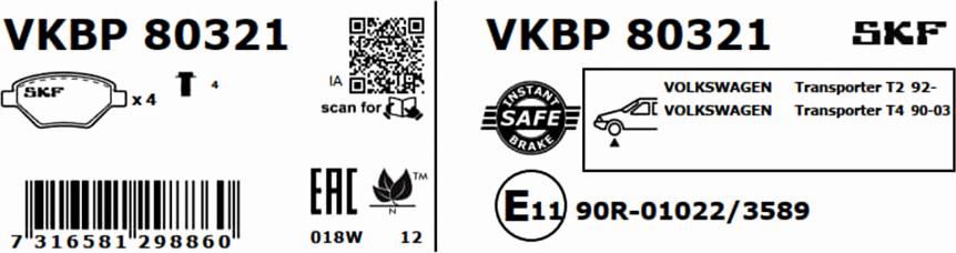 SKF VKBP 80321 - Тормозные колодки, дисковые, комплект parts5.com