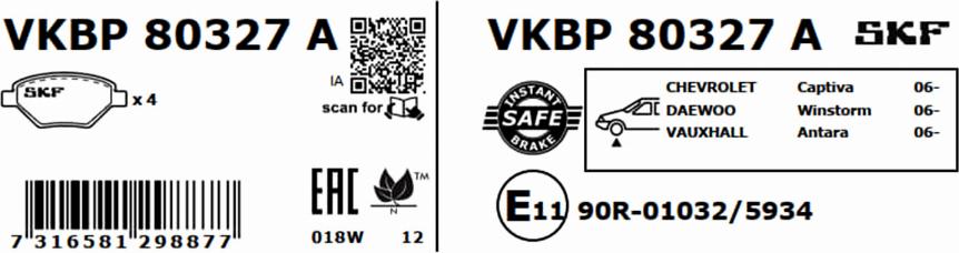 SKF VKBP 80327 A - Тормозные колодки, дисковые, комплект parts5.com