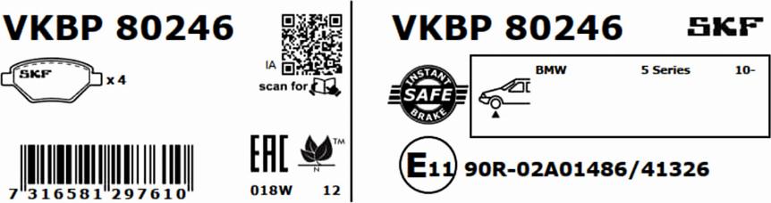 SKF VKBP 80246 - Тормозные колодки, дисковые, комплект parts5.com