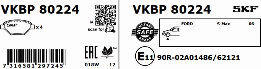 SKF VKBP 80224 - Тормозные колодки, дисковые, комплект parts5.com