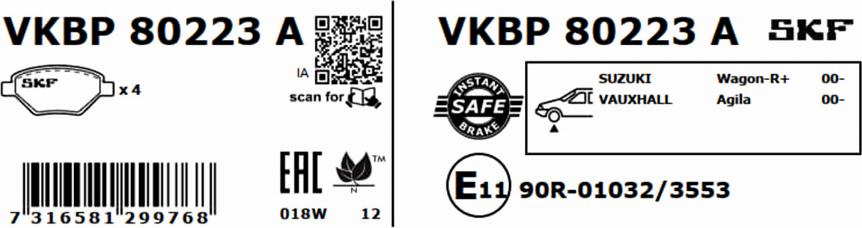 SKF VKBP 80223 A - Тормозные колодки, дисковые, комплект parts5.com