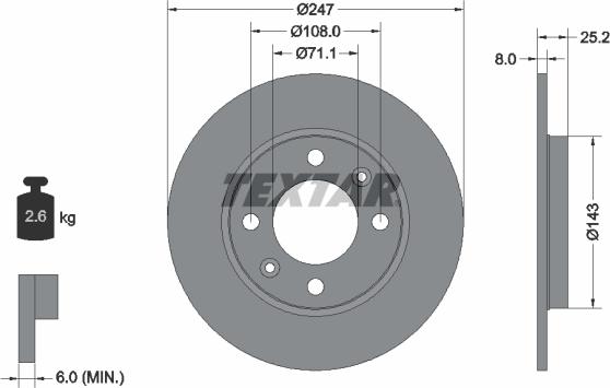 Textar 92055000 - Тормозной диск parts5.com