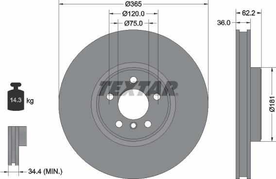 Textar 92161005 - Тормозной диск parts5.com